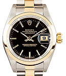 2-Tone Ladies Datejust 26mm in Steel with Yellow Gold Smooth Bezel on Oyster Bracelet with Black Stick Dial