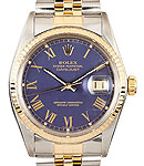 Datejust 36mm in Steel with Yellow Gold Fluted Bezel  on Jubilee Bracelet with Blue Roman Dial
