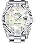 President 26mm in White Gold with Fluted Bezel on President Bracelet with MOP Roman Dial