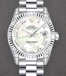 President 26mm in White Gold with Fluted Bezel on President Bracelet with MOP Roman Dial