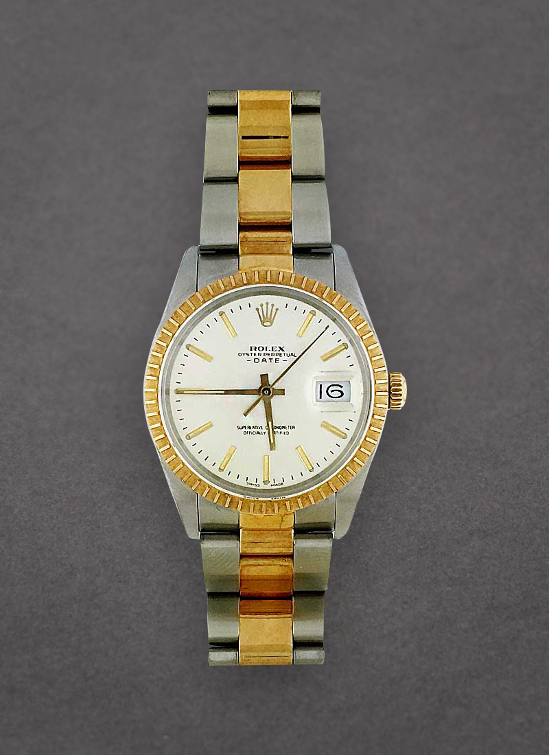 Pre-Owned Rolex Date 34mm in Steel with Yellow Gold Fluted Bezel