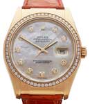 Datejust 36mm in Yellow Gold with Diamond Bezel on Strap with MOP Diamond Dial