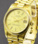 Midsize President  31mm in Yellow Gold with Fluted Bezel on President Bracelet with Champagne Stick Dial