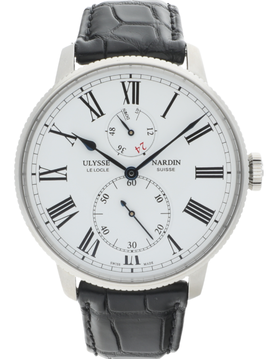 Marine Chronometer Torpilleur in Steel On Black Allligator Strap with White Dial