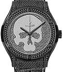 Classic Fusion Skull in Black PVD Ceramic Coated with Black Diamond Bezel on Black Crocodile Leather Strap with Pave Black Diamond Dial