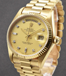 President Day Date 36mm in Yellow Gold Ref 18038 on President Bracelet with Flat Champagne Diamond Dial