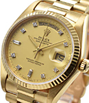 President Day Date 36mm in Yellow Gold Ref 18038 on President Bracelet with Flat Champagne Diamond Dial