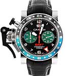 Chrono Fighter Oversized GMT Big Date 47mm in Stainless Steel on Black Crocodile Leather Strap with Black Dial