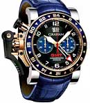 Chronofighter Oversize GMT in Steel and Rose Gold on Blue Alligator Leather Strap with Black And Blue Dial