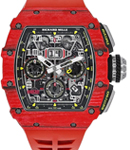 RM11-03 Flyback Red Quartz TPT NTPT in Carbon on Red Rubber Strap with Transparent Dial