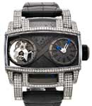 Moon Orbiter Blue in Steel with Diamond Bezel on Black Embossed Leather Strap with Gray Skeletonized  Dial