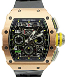 RM 011-03  Flyback Chronograph in Rose Gold and Titanium on Black Rubber Strap with Skeleton Dial with White Arabic Numerals