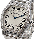 Large Size Tortue in White Gold with Diamond Bezel on White Gold Bracelet with Silver Roman Dial