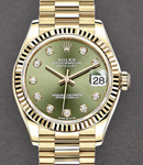 President 31mm Mid Size in Yellow Gold with Fluted Bezel on President Bracelet with Green Diamond Dial