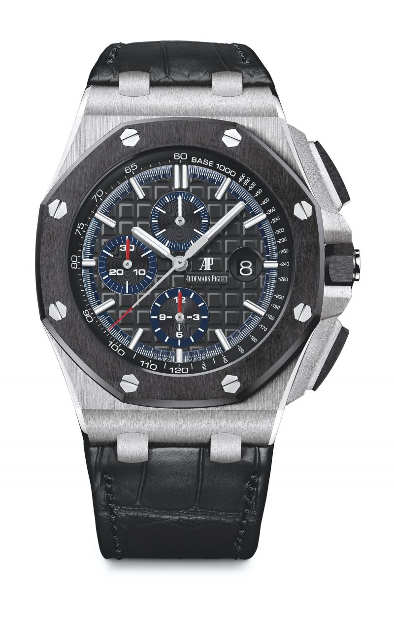 Montoya Platinum Offshore Chronograph in Platinum on Black Leather with Black Dial