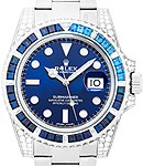 Submariner 40mm in White Gold with Blue Sapphire Bezel - Diamonds on Lugs on White Gold Oyster Bracelet with Blue Dial