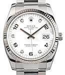 Date in Steel with White Gold Fluted Bezel On Steel Oyster Bracelet with White Diamond and Arabic Numerals Dial