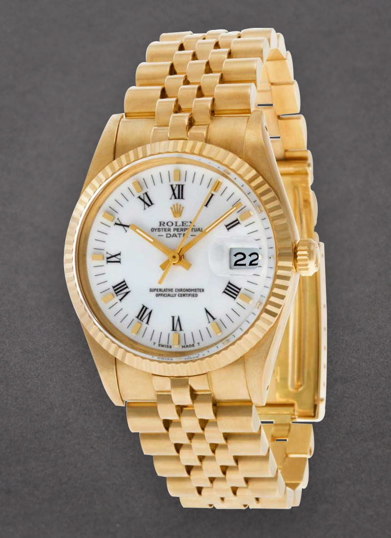 Pre-Owned Rolex Oyster Perpetual Date 15037 in Yellow Gold Fluted Bezel