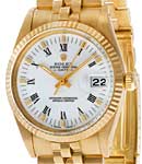 Oyster Perpetual Date 15037 in Yellow Gold Fluted Bezel on Jubilee Bracelet with White Roman Dial