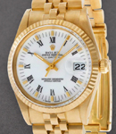 Oyster Perpetual Date 15037 in Yellow Gold Fluted Bezel on Jubilee Bracelet with White Roman Dial