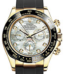 Daytona Cosmograph in Yellow Gold with Black Ceramic Bezel on Strap with MOP Diamond Dial