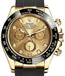 Daytona Cosmograph in Yellow Gold with Black Ceramic Bezel on Strap with Champagne Diamond Dial