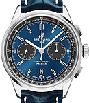 Premier B01 Chronograph 42mm in Stainless Steel on Blue Crocodile Leather Strap with Blue Dial