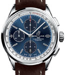 Premier Chronograph 42mm Automatic in Stainless Steel on Brown Calfskin Leather Strap with Blue Dial