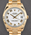 President 31mm Mid Size in Yellow Gold with Fluted Bezel on President Bracelet with White Roman Dial