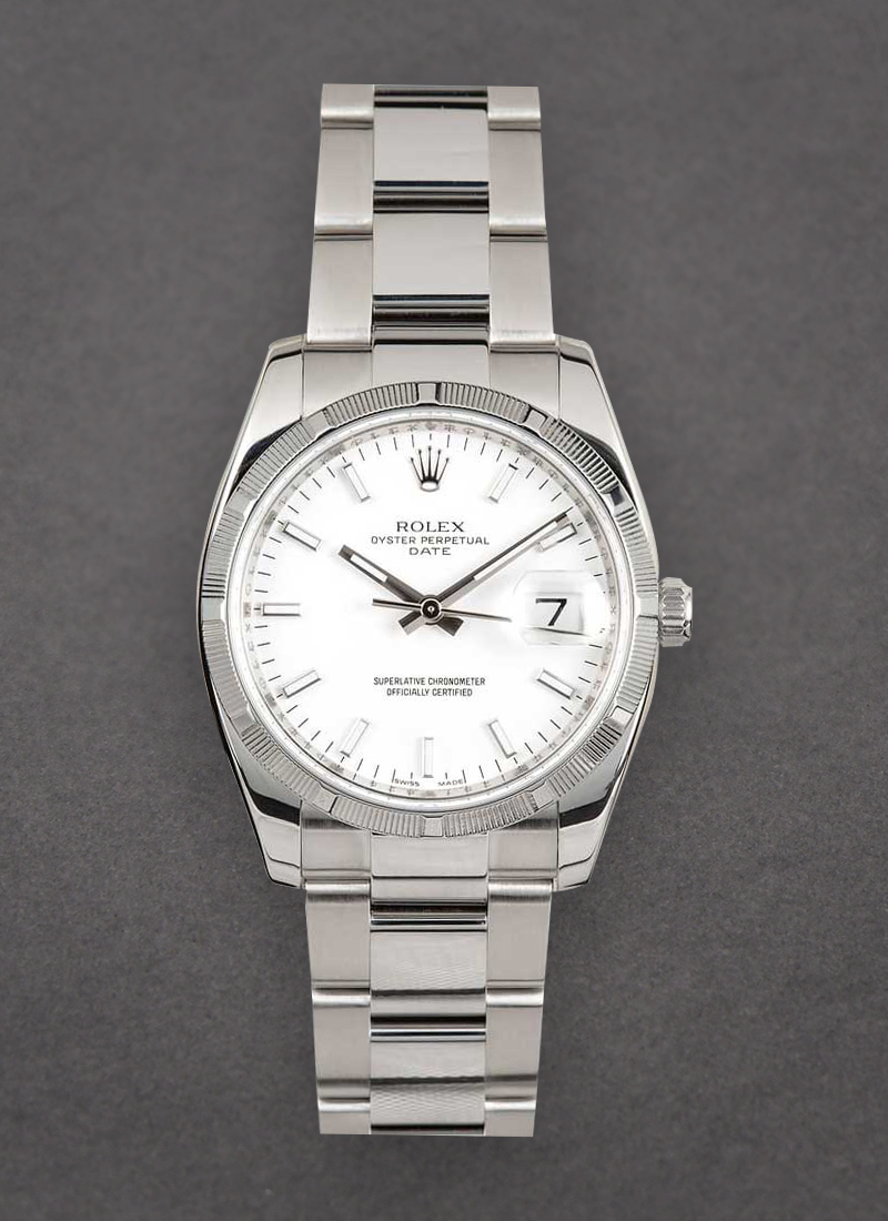 Pre-Owned Rolex Date 34mm in Steel with Engine Turned Bezel