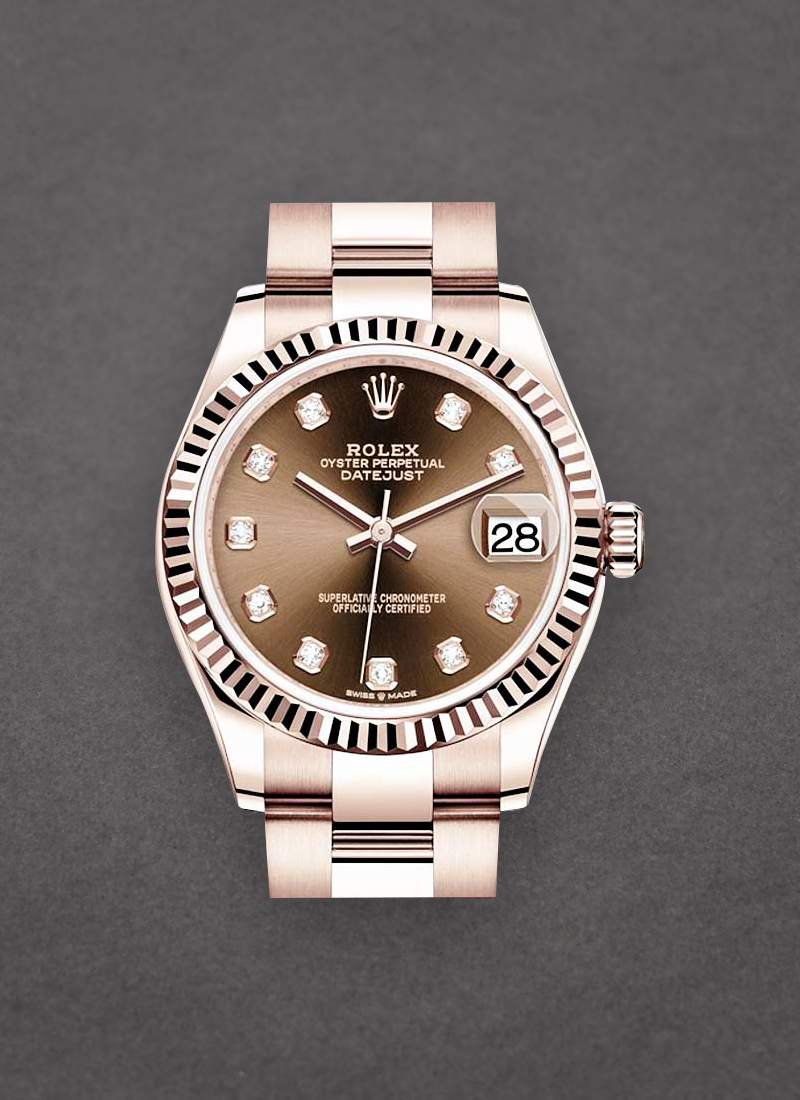 Rolex Unworn Datejust 31mm Mid Size in Rose Gold with Fluted Bezel