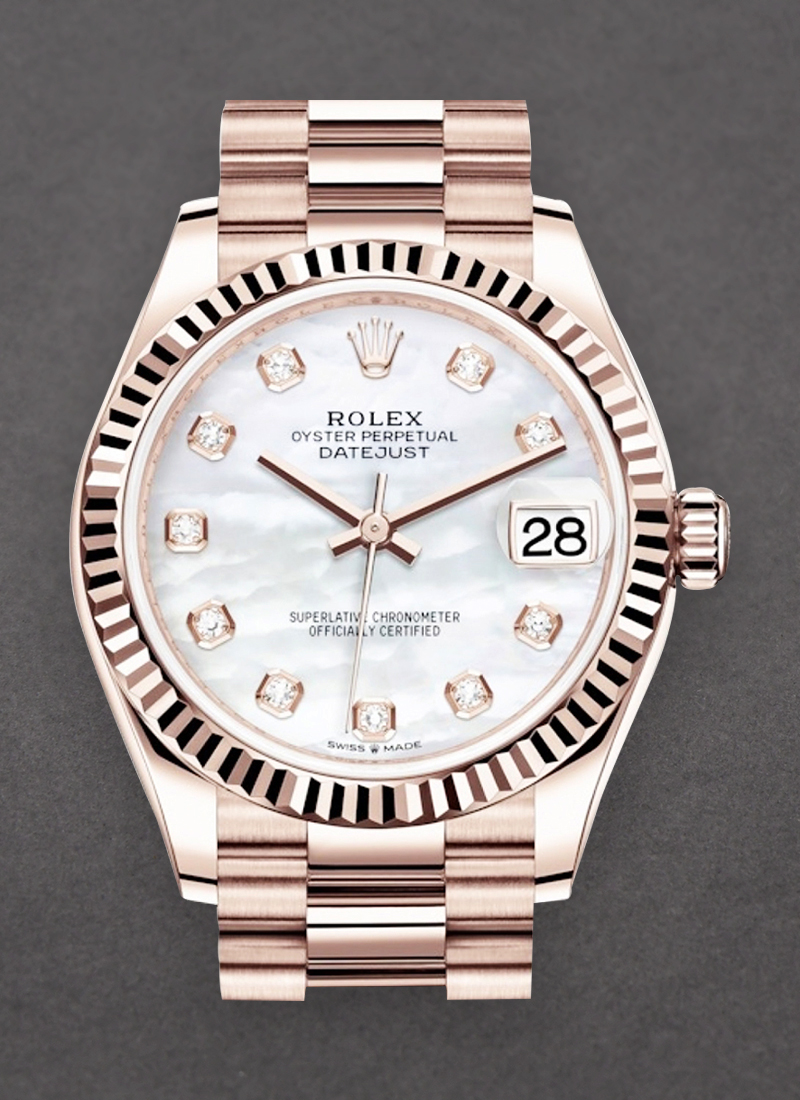 Rolex Unworn Datejust 31mm Mid Size in Rose Gold with Fluted Bezel