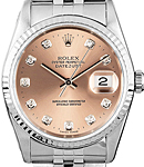 Datejust 36mm with White Gold Fluted Bezel on Bracelet with Salmon Diamond Dial