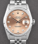 Datejust 36mm with White Gold Fluted Bezel on Bracelet with Salmon Diamond Dial