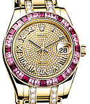 Masterpiece Midsize 34mm in Yellow Gold with Diamond Bezel on Pearlmaster Diamond Bracelet with Pave Diamond Dial - Roman Numerals