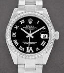 Datejust 31mm Mid Size in Steel with Diamond Bezel on Bracelet with Black Roman Dial - Diamonds on 6