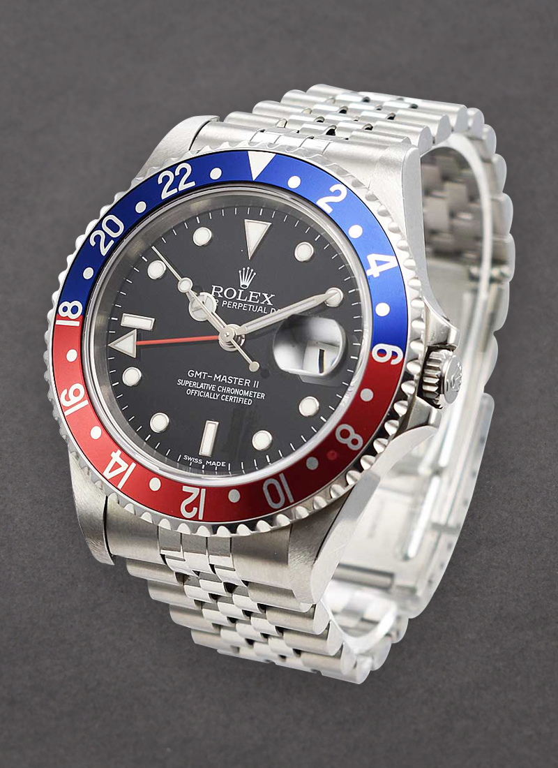 Pre-Owned Rolex GMT-Master II Pepsi Ref 16710 in Steel with Red and Blue Bezel