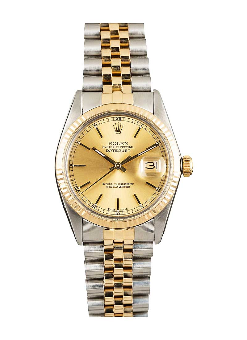Pre-Owned Rolex Datejust 2-Tone 36mm in Steel with Yellow Gold Fluted Bezel 
