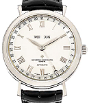 Triple Date Complete Calendar Mens in White Gold On Black Alligator Strap with Silver Dial