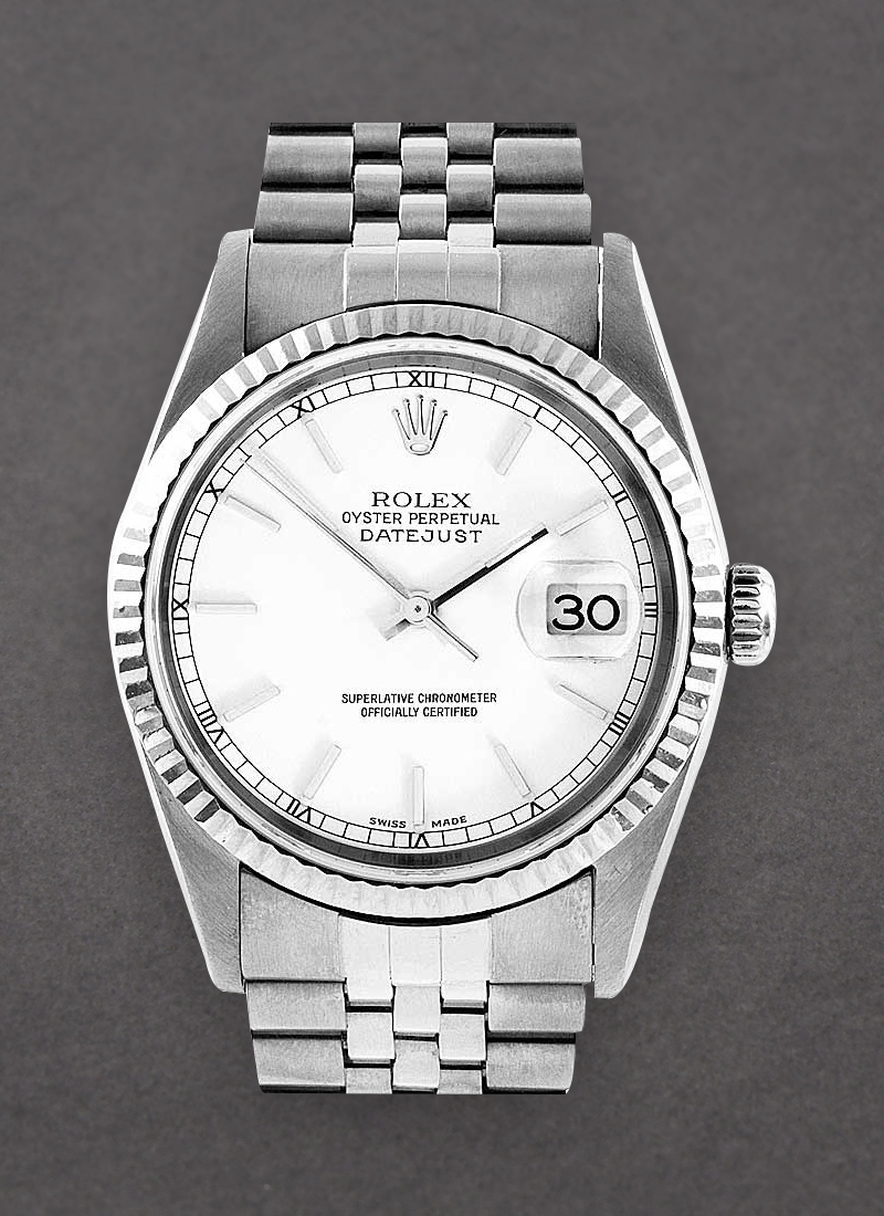 Pre-Owned Rolex Datejust 36mm in Steel with White Gold Fluted Bezel