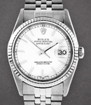 Datejust 36mm in Steel with White Gold Fluted Bezel on Jubilee Bracelet with White Stick Dial