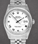 Datejust 36mm in Steel with Engine Turned Bezel on Jubilee Bracelet with White Roman Dial