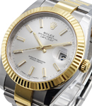 Datejust 41mm in Steel with Yellow Gold Fluted Bezel on Oyster Bracelet with Silver Stick Dial