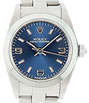Ladies No Date 26mm in Steel with Smooth Bezel On Oyster Bracelet with Blue Arabic Dial