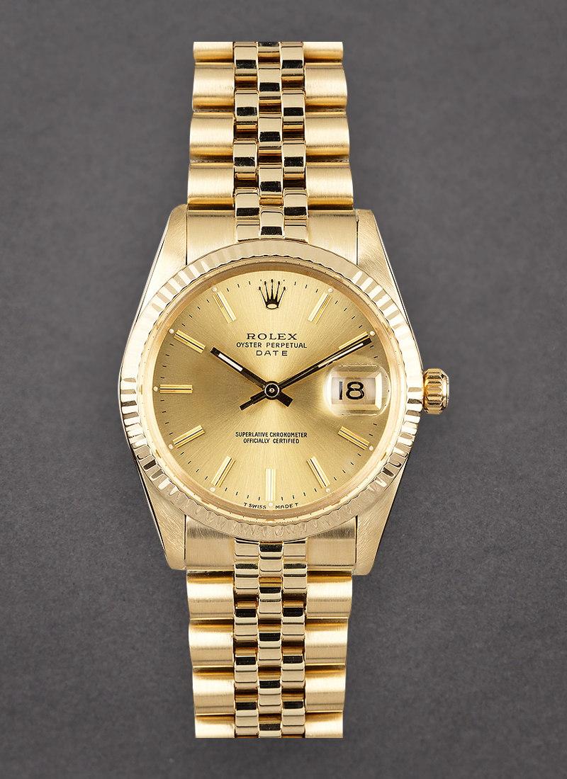 Pre-Owned Rolex Date 15037 in Yellow Gold Fluted Bezel