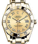 Masterpiece Midsize in Yellow Gold with 12 Diamond Bezel on Pearlmaster Bracelet with Champagne Roman Dial
