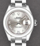 Datejust Ladies 26mm in Steel with Smooth Bezel on Steel Oyster Bracelet with Silver Roman Dial