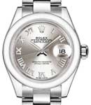 Datejust Ladies 26mm in Steel with Smooth Bezel on Steel Oyster Bracelet with Silver Roman Dial