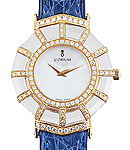 Crystal in Yellow Gold with Diamonds Bezel on Blue Leather Strap with Mother of pearl Dial