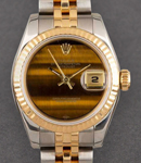 Datejust 26mm Ladies in Steel with Yellow Gold Fluted Bezel on Bracelet with Tiger's Eye Dial